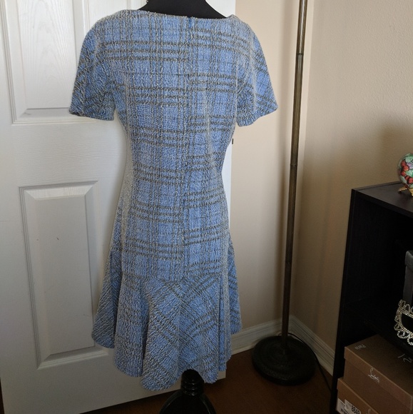 Blue Plaid Tweed Dress - Picture 4 of 5